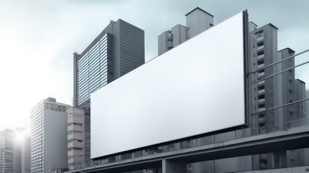 Blank white banner for advertisement on a fence of a building under constructionの素材