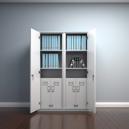 Cabinet or rack on wheels with shelves in the furniture assembly shop.の素材