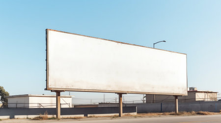 Blank banner for advertisement on the fence of construction site with cranes. Sunny day with blue sky.の素材