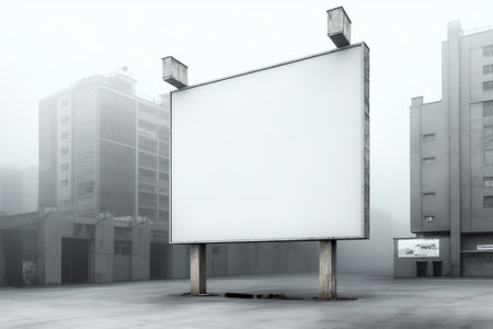 Blank billboard for advertisement on the construction site with cranes on a sunny day.の素材