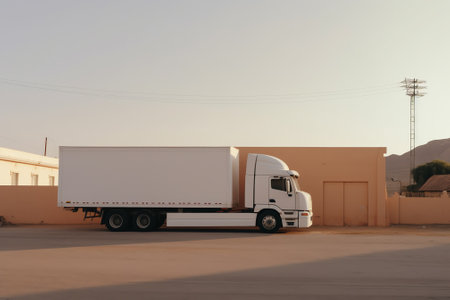 Wide view of an empty cargo truck.の素材