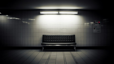 an empty bench that stands alone on the floorの素材