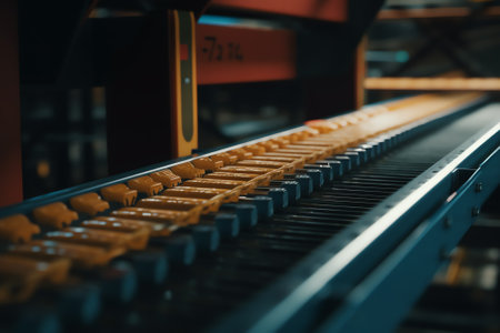 Detail of a conveyor belt inside a facility production line.の素材