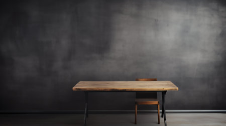 empty wood table with cement mortar wall background in construction site buildingの素材