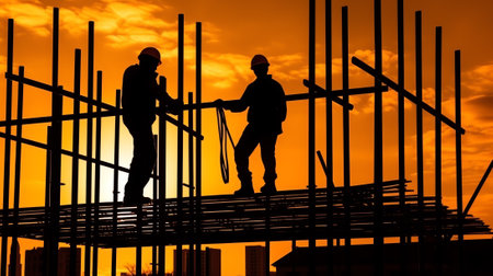 Greeting steel roof construction with view of blue sky in the evening,silhouetteの素材
