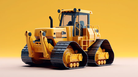 Bright yellow bulldozer on a gray plateau. Summer in 2016 Icelandの素材