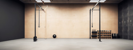 Factory or warehouse or industrial building. Protection with roller door or roller shutter. Modern interior design with concrete floor, steel wall and empty space for industry backの素材