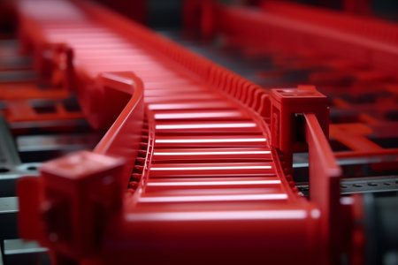 Empty conveyor belt of production line, part of industrial equipmentの素材
