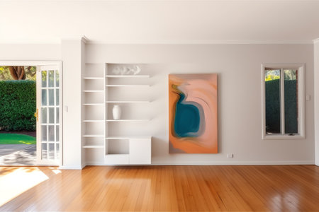 Very large empty living room with  sliding doors to the back yard.の素材