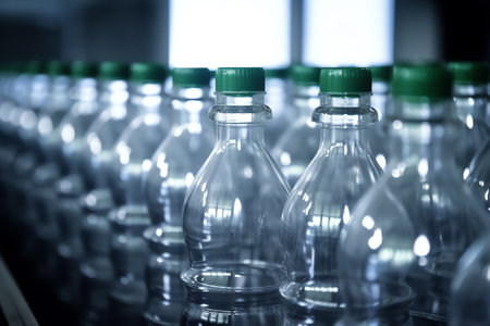 White plastic Bottles transfer on Automated conveyor systems industrial automation for packageの素材