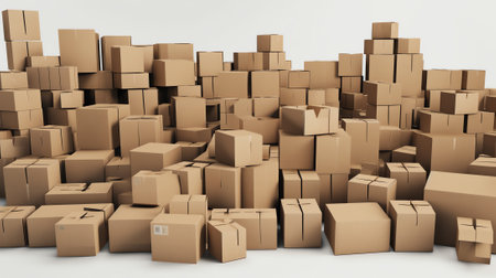 collection of  various cardboard boxes on white backgroundの素材