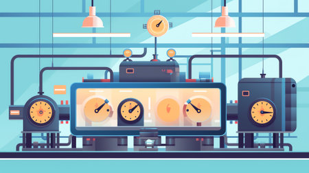 Detailed view of an empty assembly line. Lean management principles presentation is ready for your use.の素材