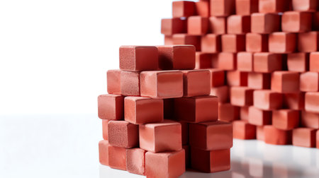 Construction material. Horizontal shot of new red bricks stacked in empty building under construction. Close Up.の素材