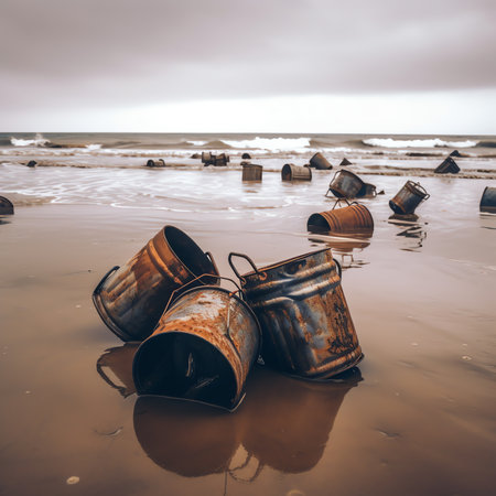 Old chemical barrels. Stack of methanol or methyl alcohol drum. Steel chemical tank. Toxic waste. Plastic and steel chemical barrels. Industrial waste in drum. Hazard waste storageの素材