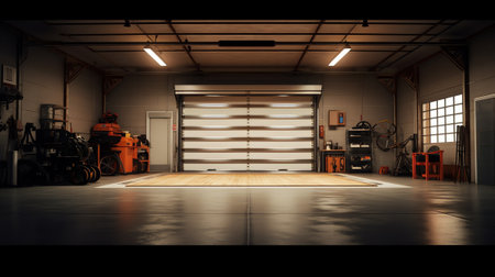 Warehouse empty dark car showroom 3D renderingの素材