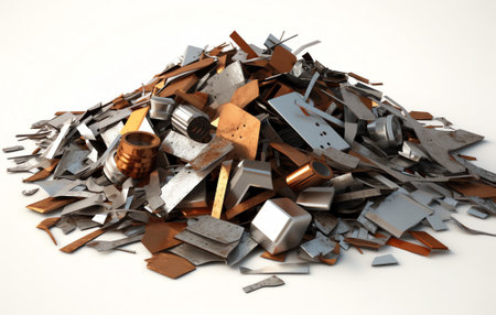The construction material scrap piles are old galvanized iron wood.の素材
