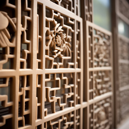 Close-up of part of the seat of a bench made of wooden bars assembled with a lattice. Unusual wooden construction.の素材