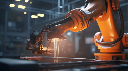 3d rendering robotic arm with conveyor lineの素材