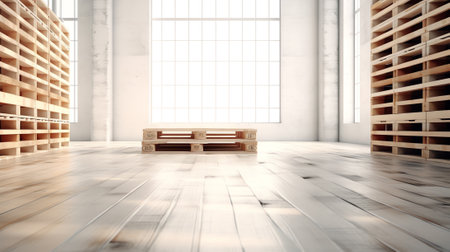 Stack of the wooden pallet on the floorの素材