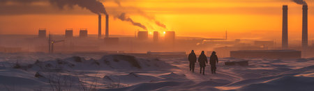 Sunrise on Baskunchak lake, Russia. Salt mining site and railwayの素材