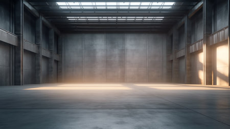 3d rendering empty factory interior or empty warehouseの素材