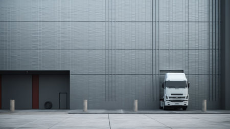 details of a warehouse building in an industrial landscape in a suburb of a European cityの素材