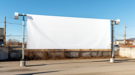 Blank white billboard/banner in the front of building under construction.の素材