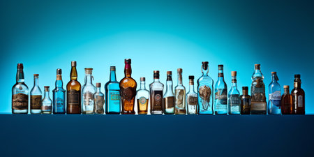 empty bottles in a rowの素材