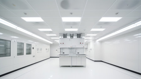 Cleanroom in manufacturing pharmaceutical plant, Green epoxy system flooring, Sandwich Panel, door, and double glass windowの素材
