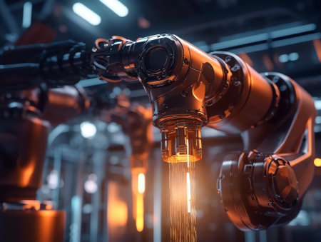 3d rendering robotic arm with conveyor lineの素材