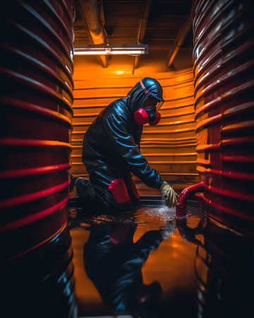 plastic barrel where the empty oil is stacked.の素材