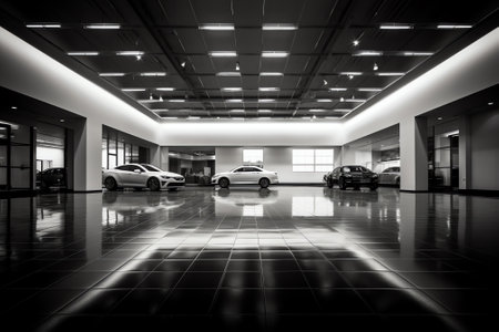 Warehouse empty dark car showroom 3D renderingの素材