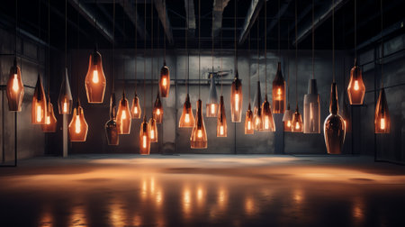 3d rendering interior empty factory with pendant lampsの素材
