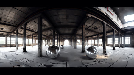 Spherical panorama of indoor construction site before concrete floor fill.の素材