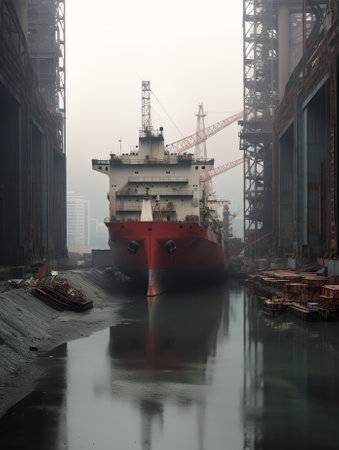 an empty port chemical cargo terminal on riverの素材