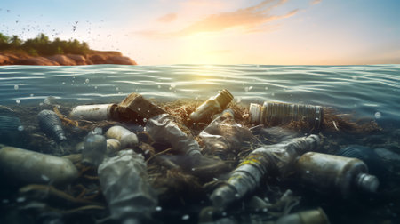 Plastic garbage in nature, pollution.Empty used dirty plastic bottles.Environmental pollution. Ecological problem.の素材