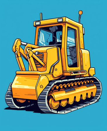 Bright yellow bulldozer on a gray plateau. Summer in 2016 Icelandの素材