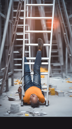 folding ladder on construction siteの素材