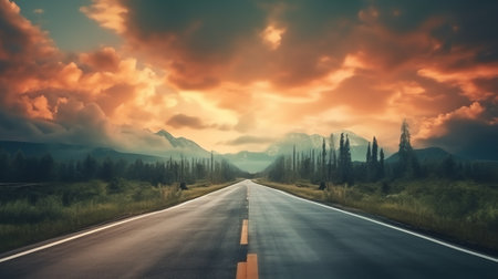 Sky Highway Asphalt Road and beautiful sky sunset sceneryの素材
