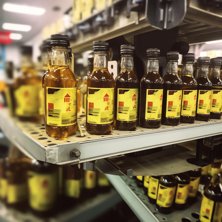 Vegetable Oil Bottles transfer on Conveyor Belt Systemの素材
