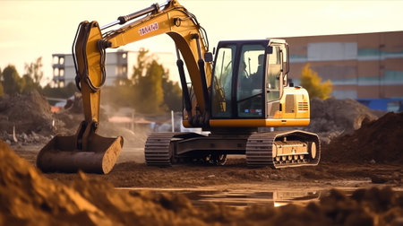 Truck empties broken gravel on a construction site - construction machinery and gravelの素材