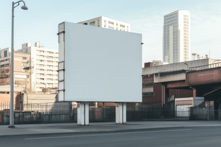 Long empty white hoarding with mock up place at city street. Industrial concept.の素材