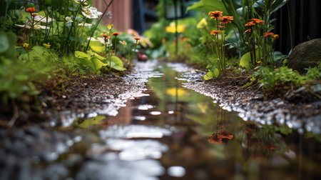 Changing a pond liner dirt dirty work working garden pool lining empty no water maintenance maintain build building outside outdoor yard flower plants flowers plant emptyの素材
