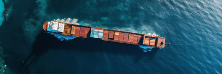 Large empty cargo ship in the sea during sunny summer dayの素材