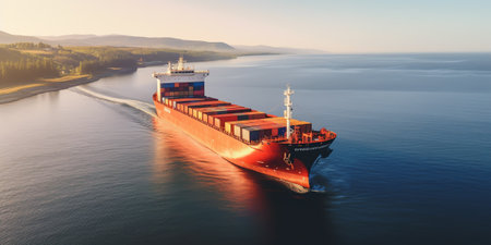 Large empty cargo ship in the sea during sunny summer dayの素材