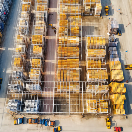 High perspective view of empty construction site with cranes.の素材