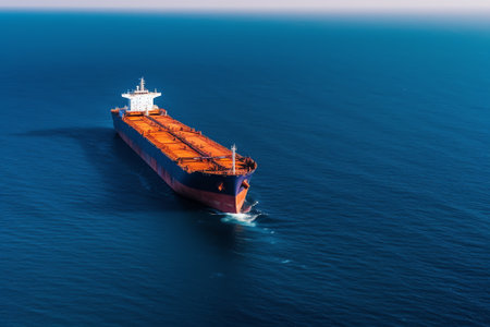 Large empty cargo ship in the sea during sunny summer dayの素材