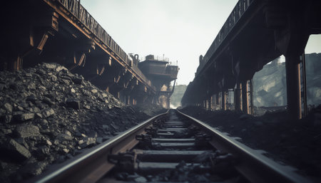 Empty conveyor belt sits  at a mining area.の素材
