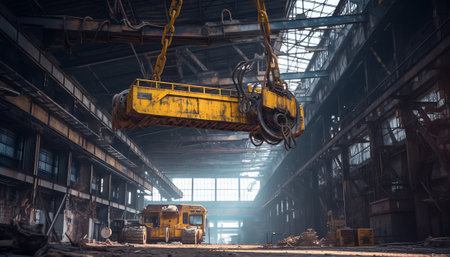 Two old, abandoned and rusty big cranes in the sea transit harborの素材