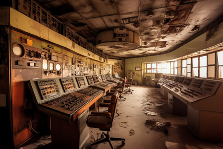 Dark control room in an abandoned coal breakerの素材